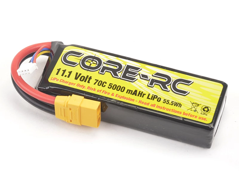 Core RC 5000mAh 11.1V 3S 70C LP LiPo - XT90 3 Core RC 5000mAh 11.1V 3S 70C LP LiPo - XT90