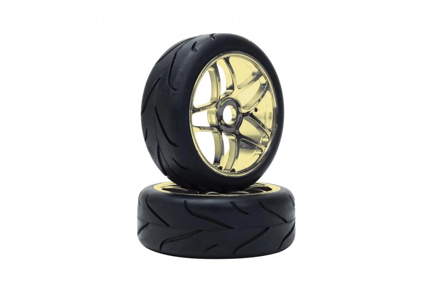 LRP VTEC 1/8 OffRoad Buggy Racing Slick Wheel Premounted Street Tire On Gold Chrome Wheel (1 Pair) 3 LRP VTEC 1/8 OffRoad Buggy Racing Slick Wheel Premounted Street Tire On Gold Chrome Wheel (1 Pair)